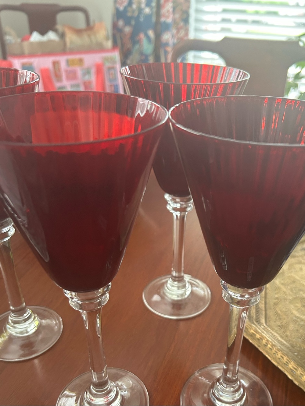 4 Vintage Pier 1 Ruby Red Glass Oversized Wine or Water Goblets